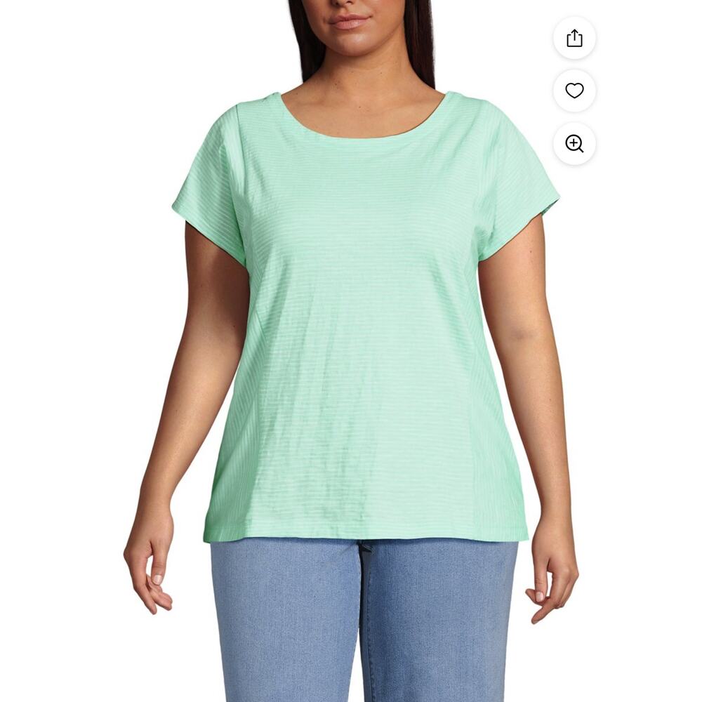 Lands'‎ End Women's Plus Size Slub Wedge T-Shirt SZ 3X Mint White Stripes Cotton